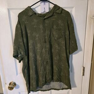 John Ashford Palm Tree Print‎ Button Up Short Sleeve Shirt Mens Size Large